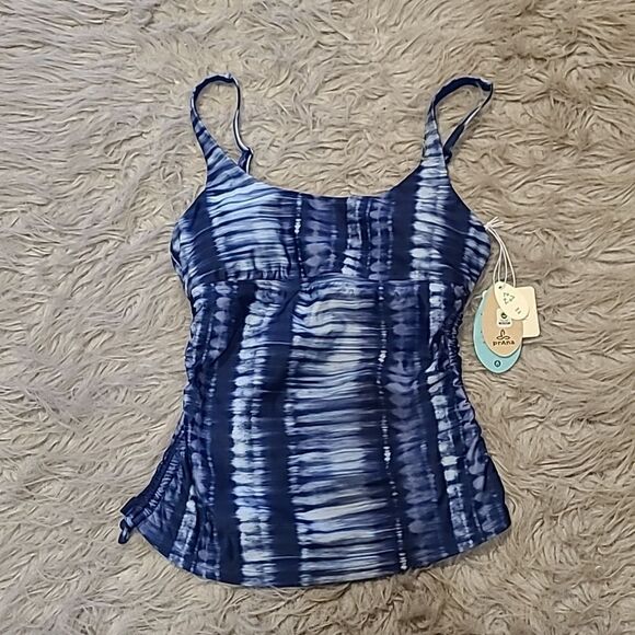 NWT Prana belieze hazy days womens blue and white tye dye taniki swimsuit top - Picture 1 of 6